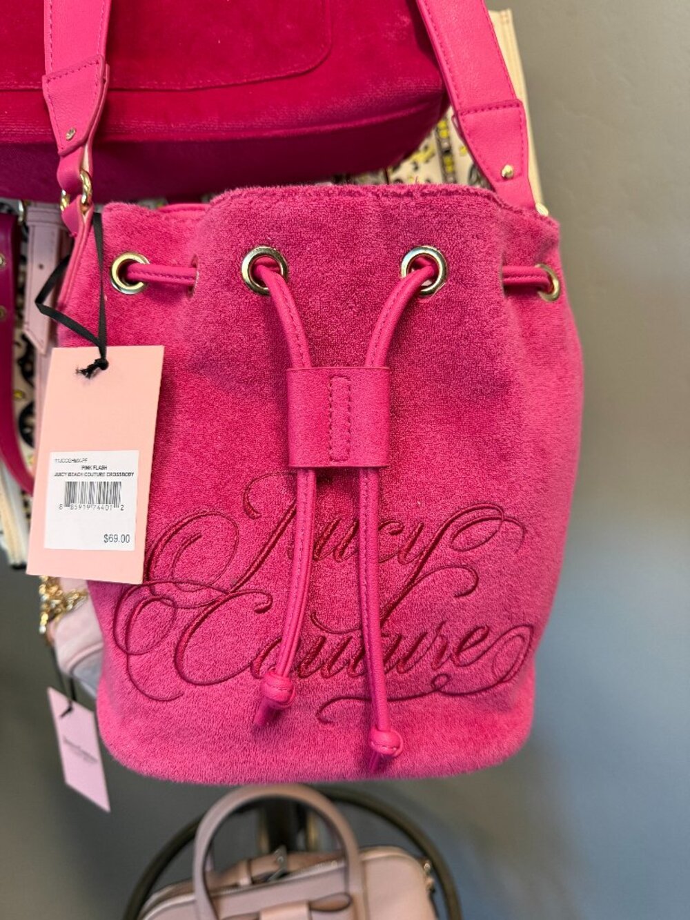 JUICY COUTURE "BEACH COUTURE" Bucket Bag in "Pink Flash" w Embroidered Logo